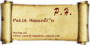Petik Hasszán névjegykártya